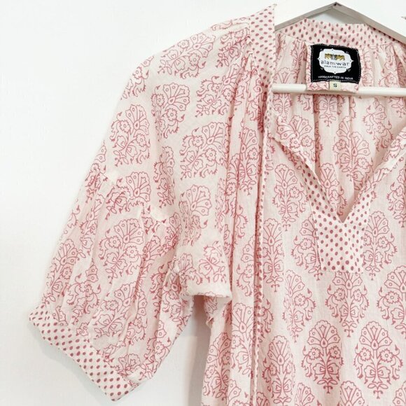 Alamwar V-Neck Puff Sleeve Popover Boho Peasant Blouse Lightweight Top Small - Picture 4 of 11